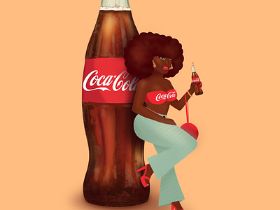 Miss Coca-Cola advertising art black art bright color character cocacola coke digital art drink food graphic design illustration packaging retro woman