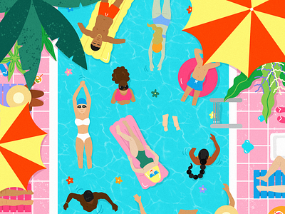 Pool Day art bright color character characters editorial flat illustration graphic design illustration lifestyle pool summer swimming tropical
