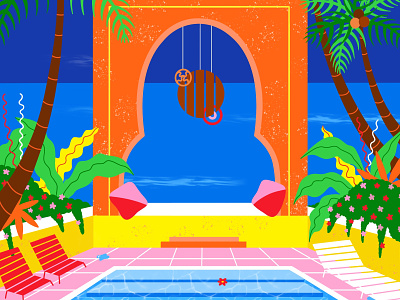 Views From Paradise art bright color editorial flat illustration foliage graphic design illustration ocean outdoor pool scenery summer tropical vibrant