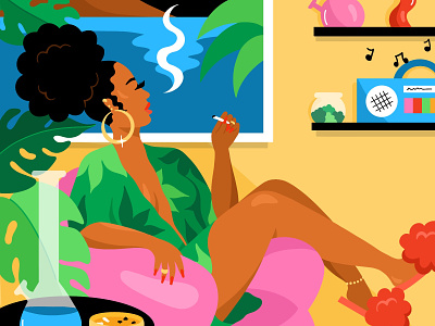 Miss MaryJane 420 art black girl character flat illustration good vibes illustration kush smoking tropical weed woman