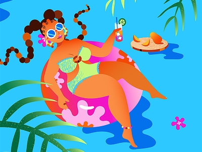 Coolin' art beach bright color character character design character illustration conceptual editorial flat illustration gradient graphic design illustration lifestyle people pool summer texture tropical woman