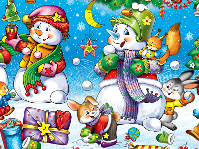 Winter christmas holidays illustration newyear packing postcard samira snowballs snowman
