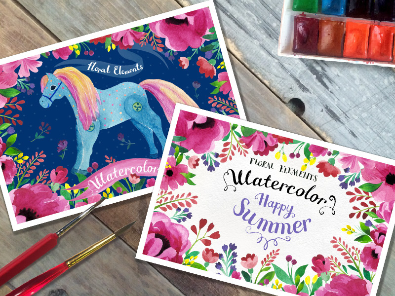 Watercolor Horse watercolor flower diy pack wedding card posies painted clipart clip art