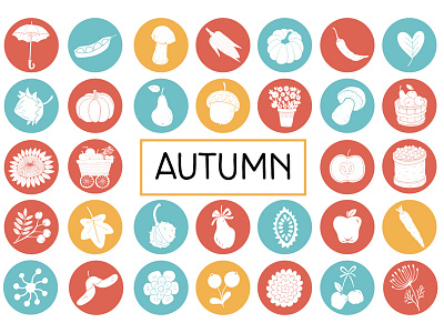 Vegetables and fruit set collection autumn flat icon icon set material design