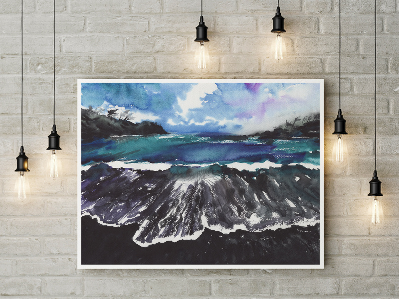 Sea in watercolor technique dnepr drawing artist painting art watercolor