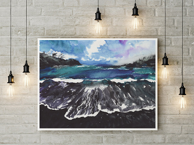 Sea in watercolor technique