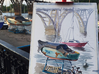 Plein air watercolor Yacht Club