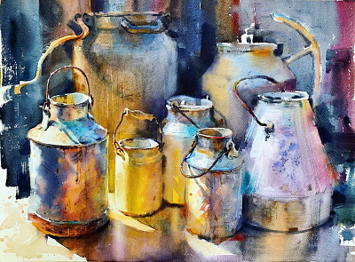 Watercolor Metal Milk Can aquarelle artwork milk can original art painting watercolor