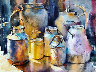 Watercolor Metal Milk Can