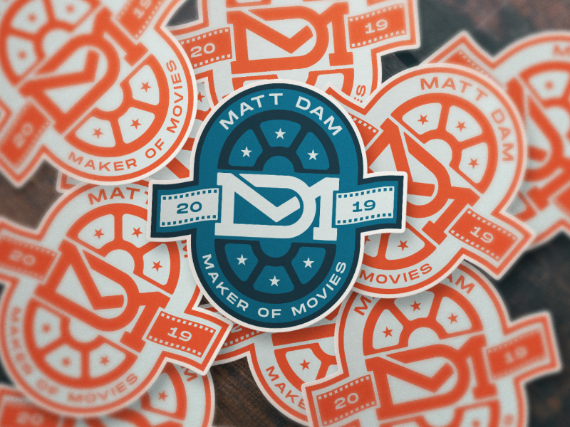 Matt Dam Stickers branding producer movie stickers monogram logo