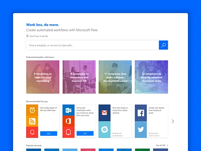 Flow Homepage automation flow gradients homepage interaction microsoft minimal recommendation search simple typography workflow