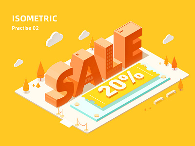 On sale illustration isometric letters sale vector web yellow