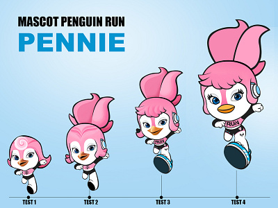 Mascot Penguin Run girl illustration mascot design music penguin pink hair run runway sport vector
