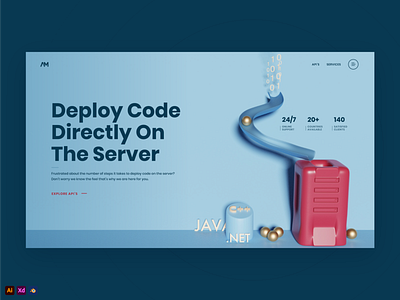 Server Code Deployment 3d 3dillustration blender blender3d code design hero section programming software ui uidesign ux uxdesign web webdesign