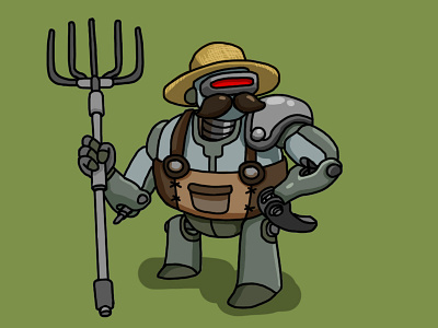 Futuristic Farmer cartoon character design farmer robot