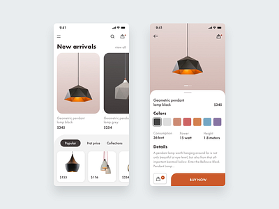 E-commerce pendant lamps shop app application clean design icon icons ios iphone iphonex minimal typography ui ux vector