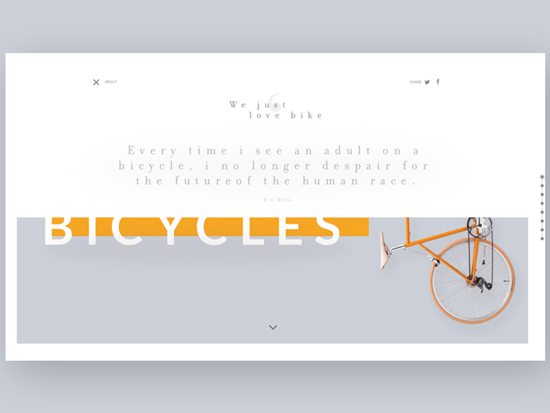 Evolution of the bicycle ~ Menu open onepage web ui ux type clean bicycle bike
