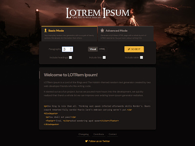 LOTRem Ipsum - Marked-up random text for HTML/CSS developers code design fun generator lord of the rings lorem ipsum sitebuild