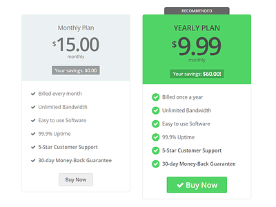 Pricing Table Design