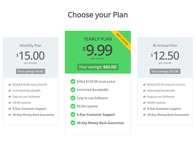 Pricing Table Design v2 clean flat green pricing table