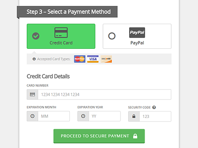 One-Page Checkout Payment Methods checkout credit card form payment payment method paypal purchase ui design web design