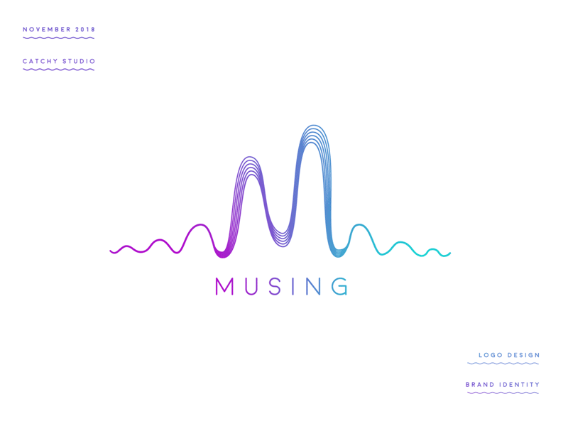 Musing Logo abstract animated audio brand brand identity branding gradient illustration logo modern music music app pink vector