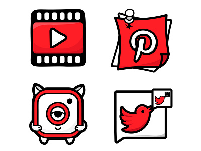 Styled Social Icons - Design Concept app design icon icons illustration instagram pinterest red social app styled icons tweet twitter vector youtube