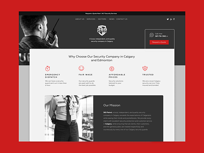 Security Company Home Page bold figma homepage landing page linear icons man masculine patrol red safety security sketch ui uidesign ux visual design webdesign wordpress wordpress design wordpress theme