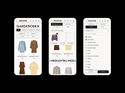 Rent Routine clean design clothes clothing design fashion filter mobile rent shop store web web design website