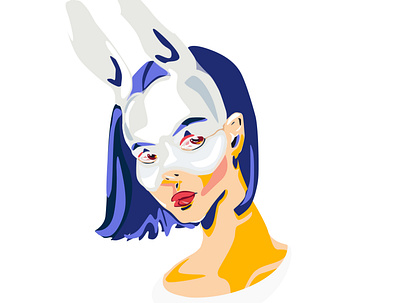 Rabbit Face - White artwork composition girl character graphic art graphic design illustrating illustration illustration art mask portrait rabbit shape elements simple design white