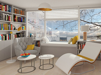 Small library 3d interior design visualisation