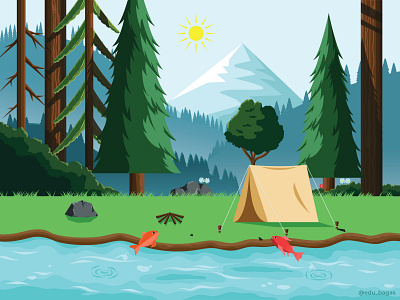 Dream Forest camping detail environment forest forest illustration illustration landscape mountain nature river vector