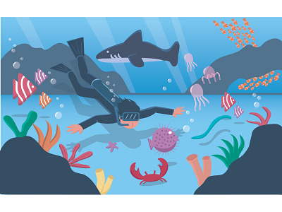 Under the Sea beach detail fish illustration landscape underwater vector