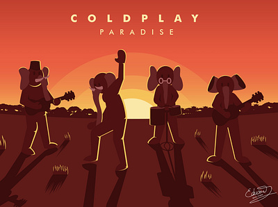 Coldplay-Paradise album cover backlight coldplay detail elephant illustration landscape nature orange paradise sunset sunset illustration vector