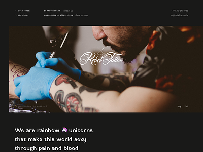 rebel tattoo riga — website artists brutal business dark information latvia rebel riga single page tattoo typography website