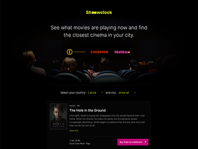 Showclock — website cinema dark homepage movie show website