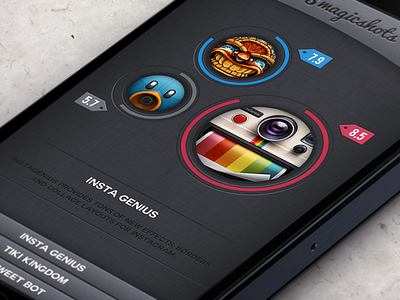 3 Magic Shots App Home Screen app circles design icons interface iphone pattern rating tabs texture ui ux