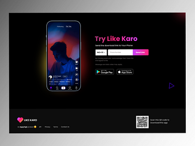 Try Like Karo branding design home screen illustration mobile number get strap try karo ui ux vector