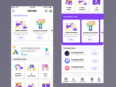 Instore App Redesign Concept app design app ux design dp downloader home screen instagram downloader instore instore app strap typography ui ux video downloader