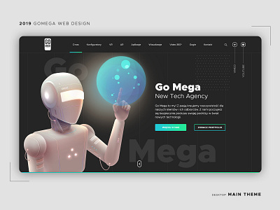 GoMega Desktop Theme Design black background designmadness robot ui desgin ui web design uitrends uiuxdesign vr agency web desgin web theme website