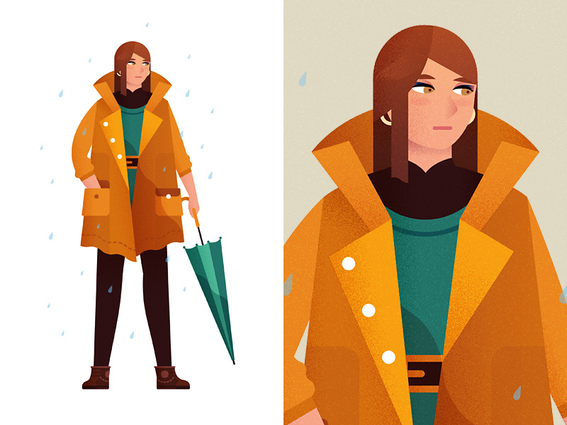 Ana illustration girl raincoat umbrella rain design character vector