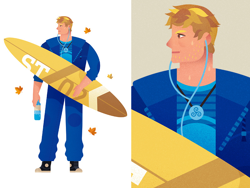 Daniel triskel illustration man surf sea design character vector