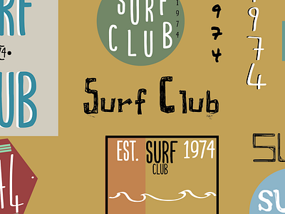 Surf Club 1974 branding identity logo project sketches surf club surfing type typogaphy