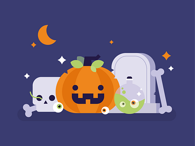 Spooky! Weekly Warm-Up 2d adobe illustrator bones design flat grave halloween illustration october pumpkin spooky vector