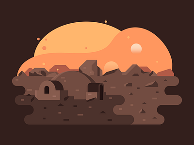 Tatooine 2d adobe illustrator flat illustration landscape planetarium star wars starwars sunset vector