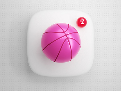 3D Dribbble Icon with 2 Invites notification