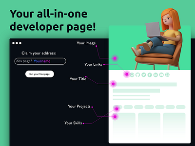 dev.page - Your all-in-one developer (Not only) page animation app community design designer developer free freetool freeweb illustration logo mobile page portfolio tool web