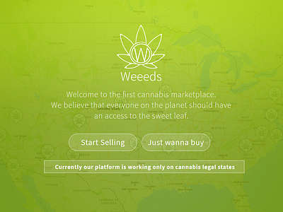 Weeeds Welcom Screen cannabis marijuana marketplace website weed