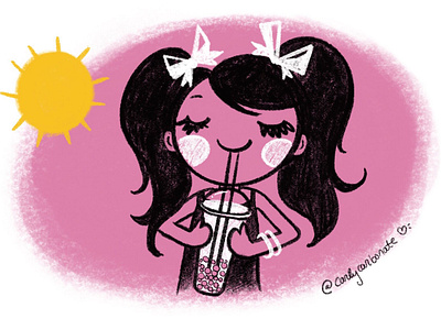 Bubble Tea Girl bubble tea cute cute art drawing illustration kawaii sketch summer tapioca
