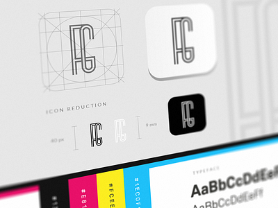 F+G Brand Guidelines brand branding cmyk fg grid guidelines identity inspirations logo design logomark monogram process typeface